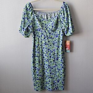 Ocean Pacific OP Floral Ribbed Dress XL EG Cottagecore Square Neck Mini NWT